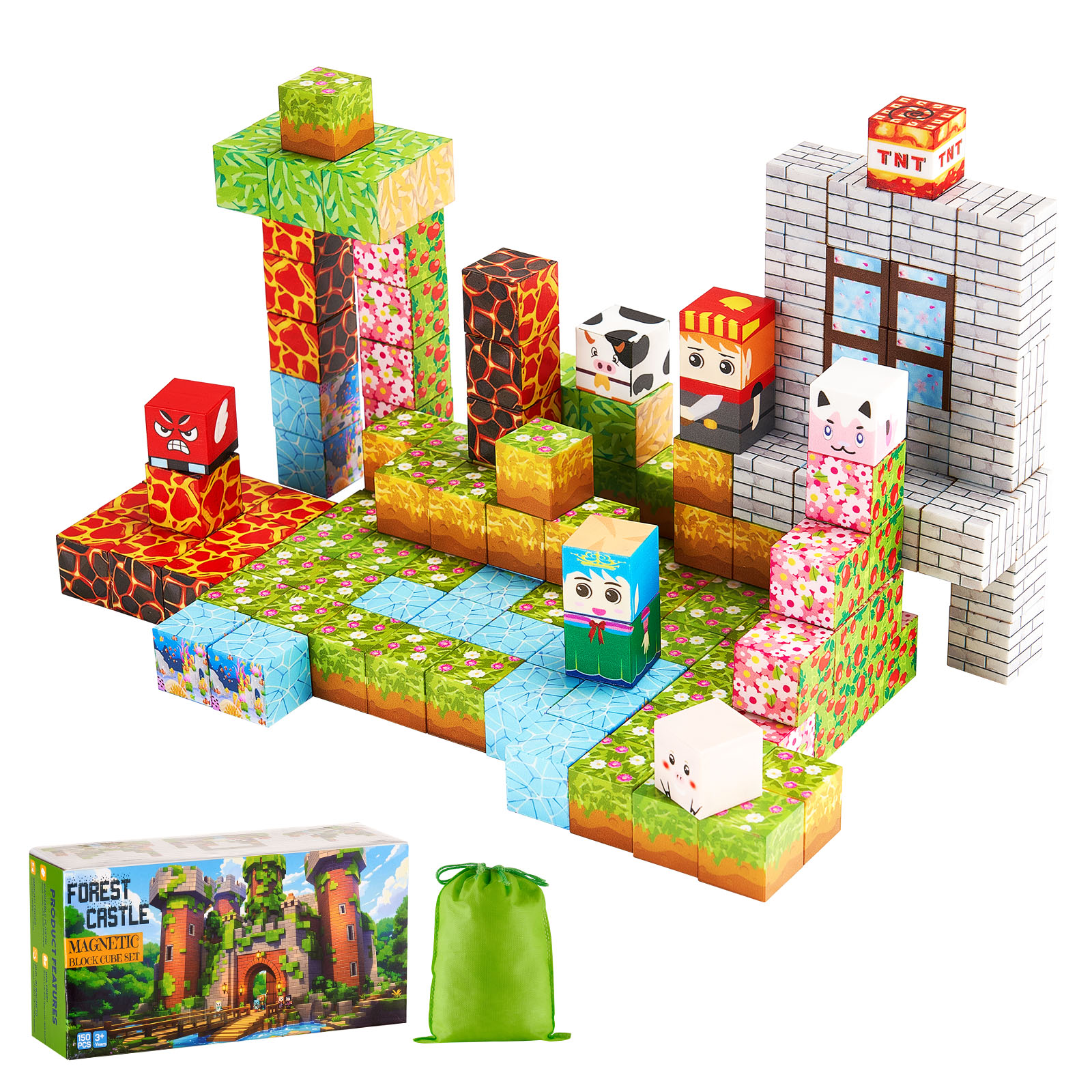 Magnetic Blocks 150 PCS Forest Castle Set STEM Montessori Sensory Toys_voghion.com